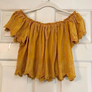 Forever 21 Mustard Eyelet Off-Shoulder Top